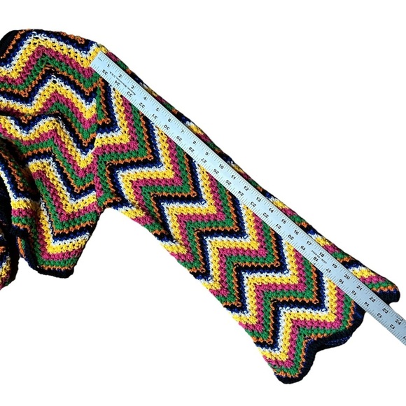 ZARA KNIT Multicolor Cropped Crochet Sweater Long Bell Sleeve ZigZag sz M - Picture 5 of 8